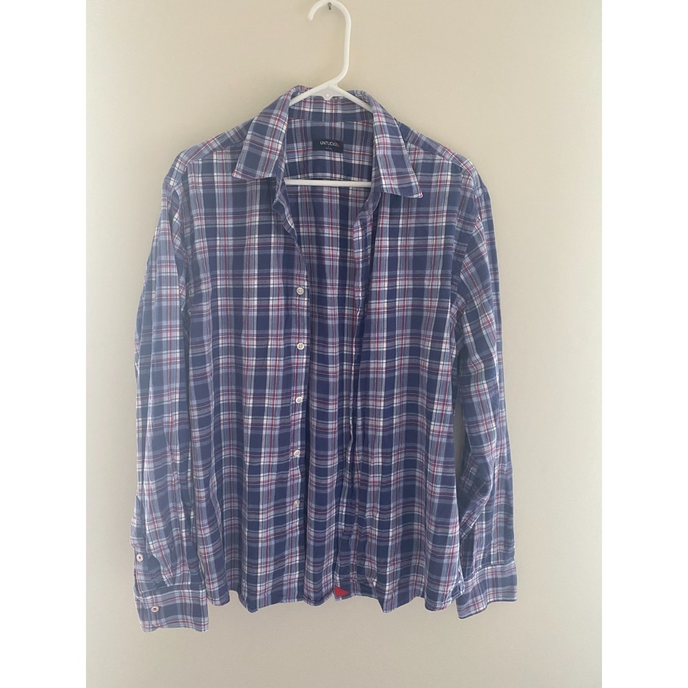 UNTUCKit Mens Plaid Button Down Shirt Blue Red Long Sleeve Casual Size L